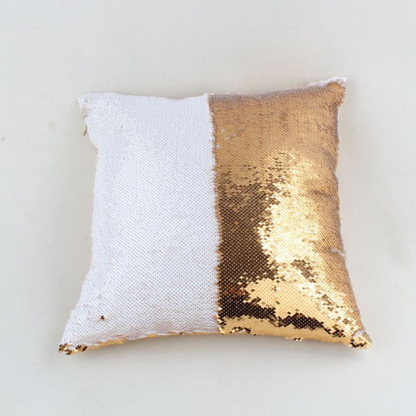Balta ir auksinė pagalvėlė su blizgučiais Dakls, 40 x 40 cm