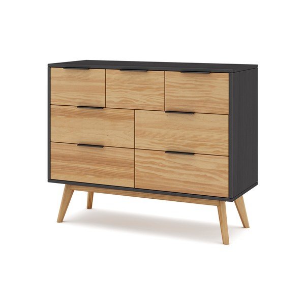 Juodos/natūralios spalvos žema pušies komoda 120x83 cm Lavis - Marckeric-image-2