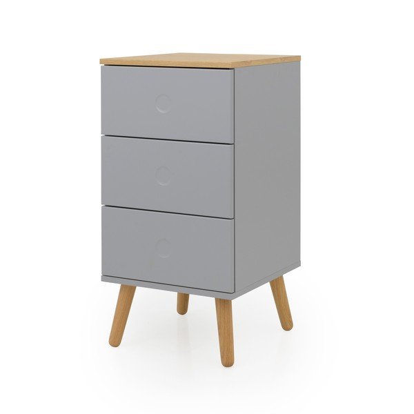 Pilka komoda su ąžuolinėmis kojomis ir 3 stalčiais Tenzo Dot, plotis 40 cm-image-2