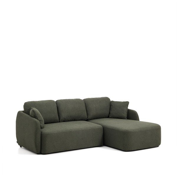 Tamsiai žalios spalvos sulankstoma kampinė sofa iš šenilinio audinio (su dešiniuoju kampu/su gultu) Laira – Kave Home-image-2