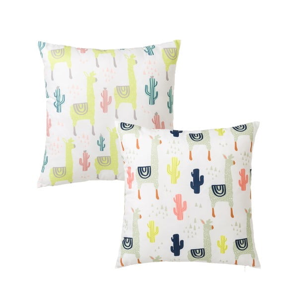 2 spalvotų pagalvėlių rinkinys su lamos ir kaktuso motyvais "Unimasa", 45 x 45 cm