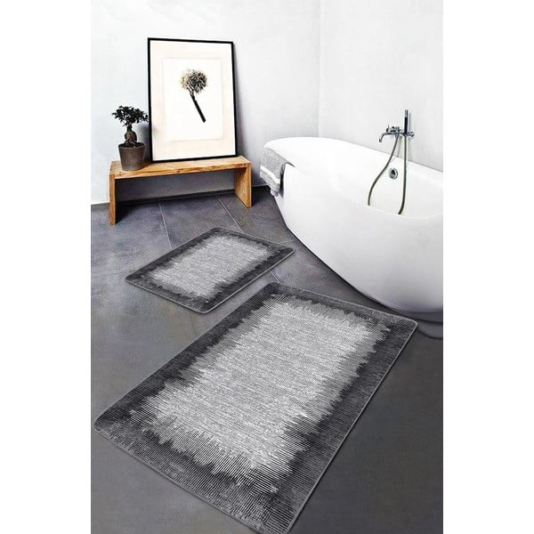 Vonios kilimėliai juodos spalvos/pilkos spalvos 2 vnt. 60x100 cm – Mila Home-image-1