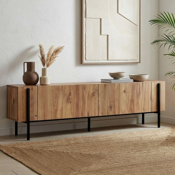 Natūralios spalvos TV spintelė iš pušies 180x45x30 cm Nexus – Kalune Design-image-1