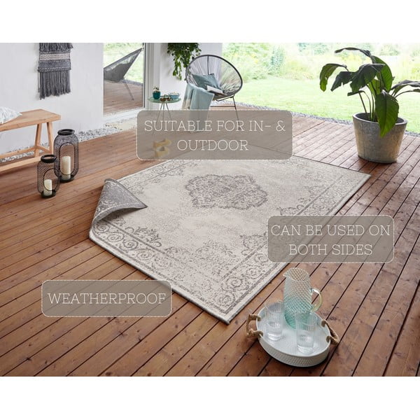 Pilkos ir kreminės spalvos dvipusis lauko kilimas NORTHRUGS Cebu, 80 x 150 cm-image-4