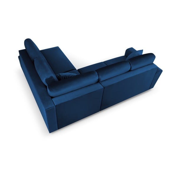 Mėlynos spalvos iš velveto sulankstoma/su sandėliavimo vieta kampinė sofa (su dešiniuoju kampu/„L“ formos) Kyoto – Cosmopolitan Design-image-4