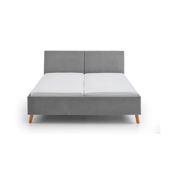 Pilkos spalvos dvigulė lova audiniu dengta su lovos grotelėmis 180x200 cm Piano – Meise Möbel-image-3