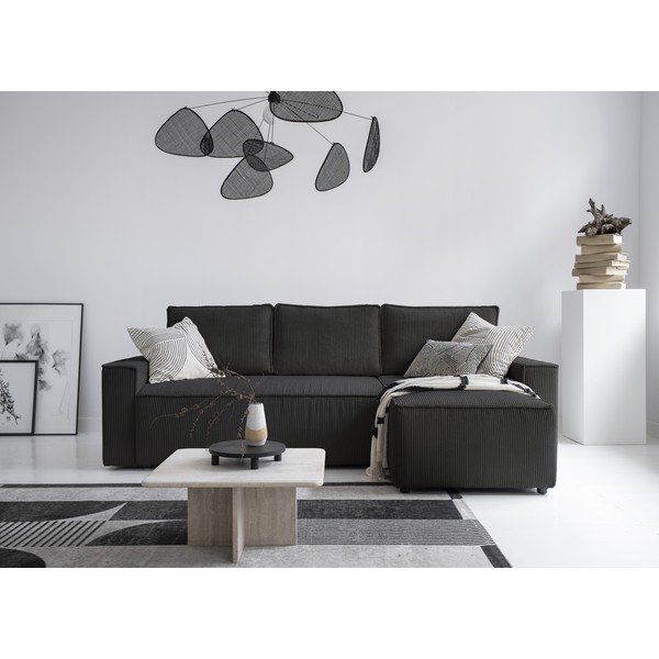 Iš kordinio velveto sulankstoma kampinė sofa antracito spalvos (kintama) Brave Dave – Miuform-image-1