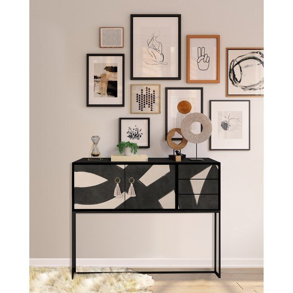 Žema šoninė spintelė juodos spalvos/smėlio spalvos 113x92 cm Freya – Really Nice Things-image-1