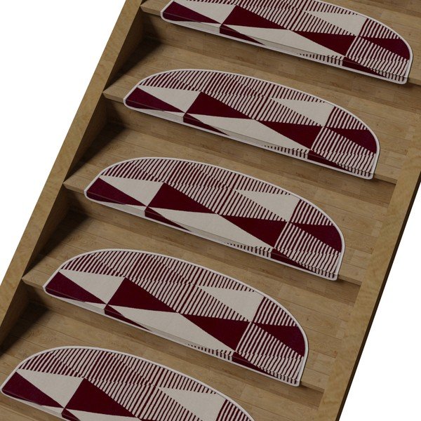 Laiptų kilimėlių rinkiniai bordo spalvos/baltos spalvos 16 vnt. 20x65 cm Triangles – Vitaus-image-1