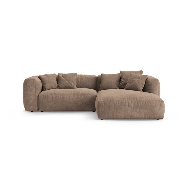 Smėlio spalvos sulankstoma modulinė kampinė sofa iš velveto (su dešiniuoju kampu/su gultu) – Micadoni 