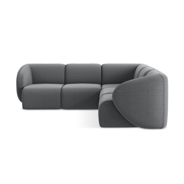 Pilkos spalvos kampinė sofa iš velveto Lani – Makamii-image-2