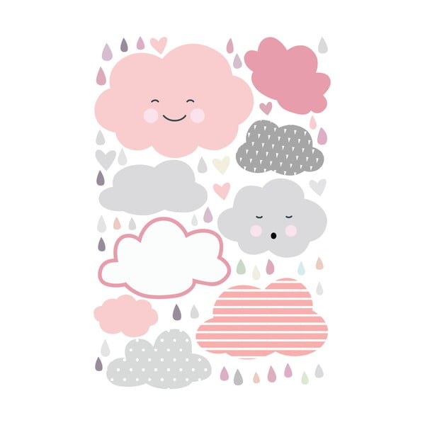 Vaikiškas sieninis lipdukas Ambiance Scandinavian Clouds Under a Rain of Hearts, 90 x 60 cm