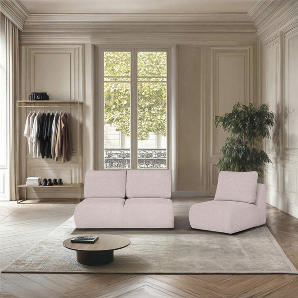 Šviesiai rožinės spalvos iš boucle sofa 164 cm Mirel – Rodier-image-1