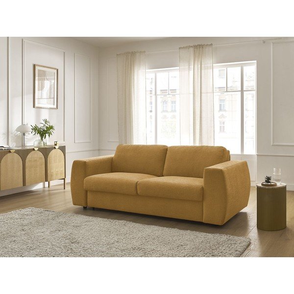 Garstyčių spalvos sofa miegojimui/sulankstoma iš šenilinio audinio 220 cm Hugo – Bobochic Paris-image-1