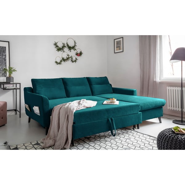 Turkio spalvos aksominė kampinė sofa Miuform Stylish Tent, dešinysis kampas-image-4
