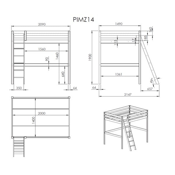 Balta vaikiška lova su kopėčiomis Vipack Pino, 140 x 200 cm-image-2