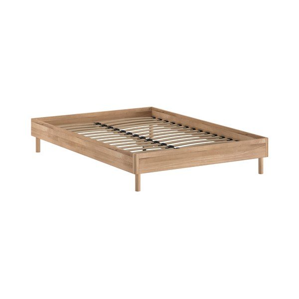 Natūralios spalvos iš ąžuolo masyvo dvigulė lova be galvūgalio su lovos grotelėmis 140x200 cm Forrest – Vipack
