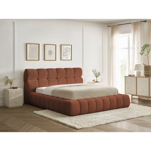 Dvigulė lova oranžinės spalvos audiniu dengta su sandėliavimo vieta su lovos grotelėmis 160x200 cm Mont Blanc – Bobochic Paris-image-4