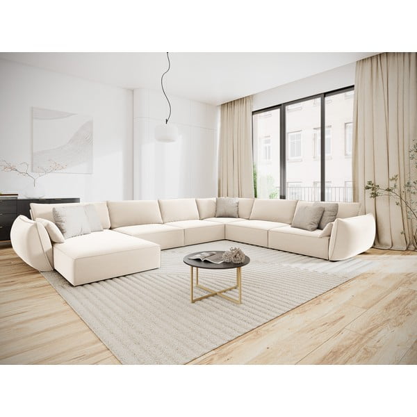 Smėlio spalvos iš velveto kampinė sofa (su dešiniuoju kampu/„U“ formos) Vanda – Mazzini Sofas-image-1