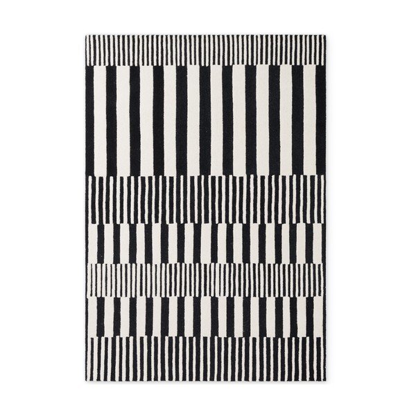 Rankų darbo juodos ir baltos spalvos iš vilnos kilimas 120x180 cm Stryve Pulse – Elle Decoration
