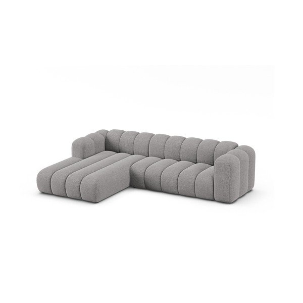Pilkos spalvos kampinė sofa iš šenilinio audinio (su kairiuoju kampu/su gultu) Lupine – Micadoni -image-1