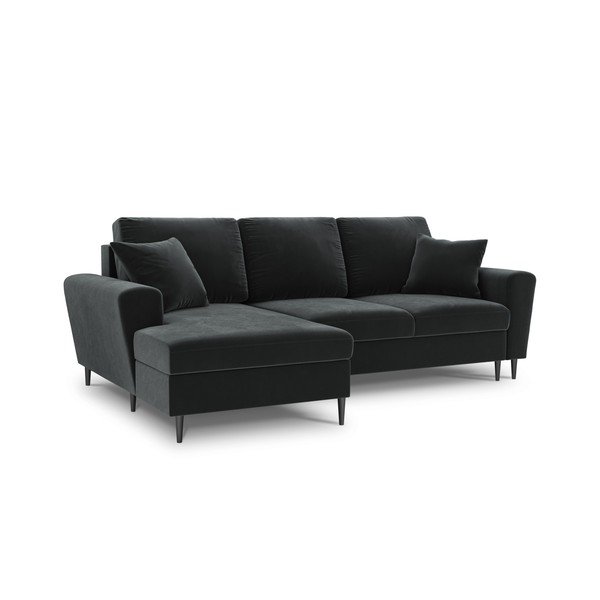 Tamsiai pilkos spalvos iš velveto sulankstoma/su sandėliavimo vieta kampinė sofa (su kairiuoju kampu/su gultu) Kyoto – Cosmopolitan Design-image-1