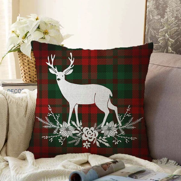 Kalėdinis šenilinis užvalkalas Minimalist Cushion Covers Tartan Merry Christmas, 55 x 55 cm