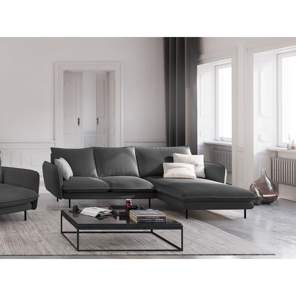 Tamsiai pilkos spalvos kampinė sofa Cosmopolitan Design Vienna, kampas dešinėje-image-1