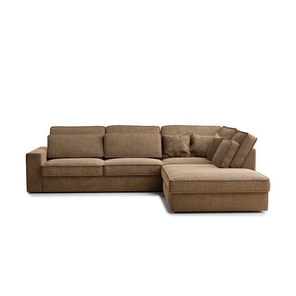 Šviesiai rudos spalvos kampinė sofa iš šenilinio audinio (su dešiniuoju kampu/„L“ formos) Kirou – Maison de Rêve