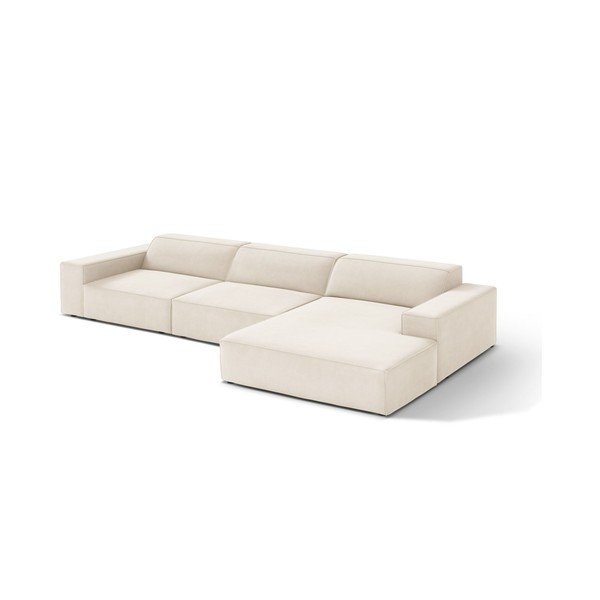 Kreminės spalvos modulinė kampinė sofa iš velveto (su dešiniuoju kampu/su gultu) Jodie – Micadoni 