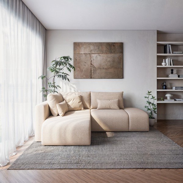 Sulankstoma/su sandėliavimo vieta kampinė sofa smėlio spalvos (su kairiuoju kampu/su gultu) Lumine – Ghado-image-1