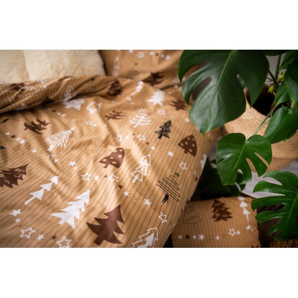 Ruda medvilninė patalynė viengulei lovai Cotton House Trees, 140 x 200 cm-image-3