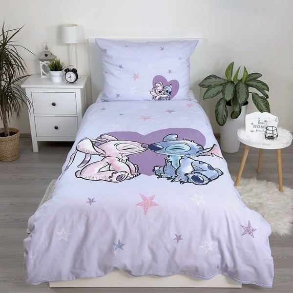Iš medvilnės viengulė vaikiška patalynė 140x200 cm  Lilo and Stitch "Heart" – Jerry Fabrics-image-1