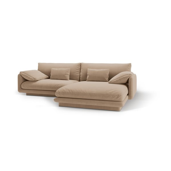 Iš velveto kampinė sofa smėlio spalvos (su dešiniuoju kampu/su gultu) Torino – Micadoni -image-1
