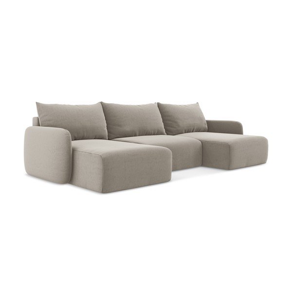 Taupe spalvos sulankstoma/su sandėliavimo vieta kampinė sofa iš velveto („U“ formos) Kalena – Makamii-image-2