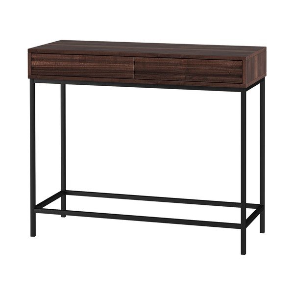 Konsolinis staliukas tamsiai rudos spalvos su riešutmedžio dekoro stalviršiu 35x90 cm Celine – Støraa-image-3