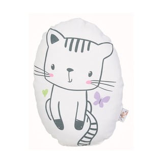 Balta vaikiška medvilninė pagalvė Mike & Co. NEW YORK Cat, 30 x 22 cm