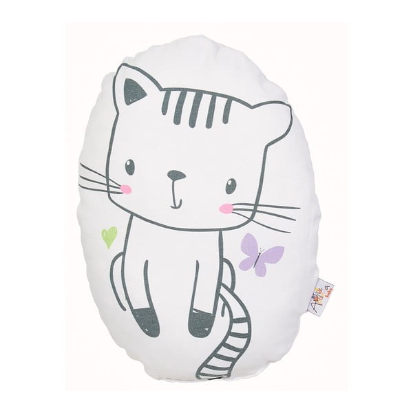 Balta vaikiška medvilninė pagalvė Mike & Co. NEW YORK Cat, 30 x 22 cm