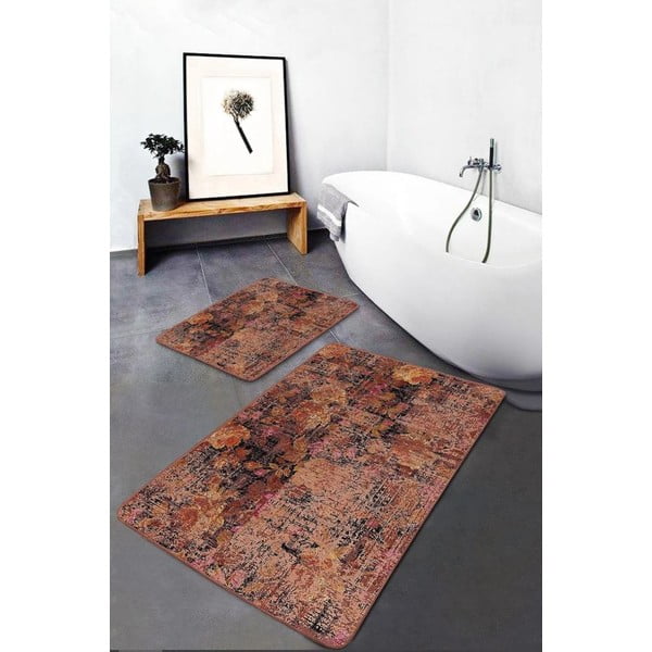 Rudos spalvos iš velveto vonios kilimėliai 2 vnt. 60x100 cm – Mila Home-image-3