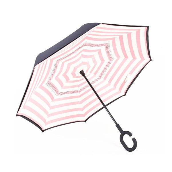 Juodas skėtis su rausvomis ir baltomis detalėmis Magnolija, ⌀ 110 cm