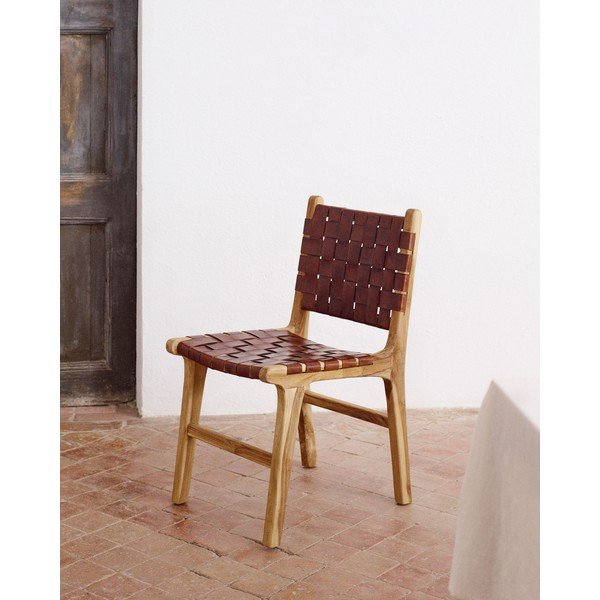 Iš odos valgomojo kėdės konjako rudos spalvos/natūralios spalvos 2 vnt. Calixta – Kave Home-image-1