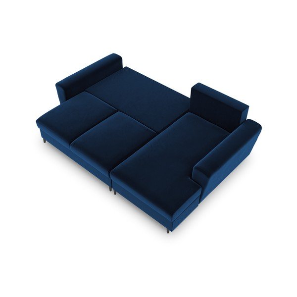Mėlynos spalvos iš velveto sulankstoma/su sandėliavimo vieta kampinė sofa (su dešiniuoju kampu/su gultu) Kyoto – Cosmopolitan Design-image-2