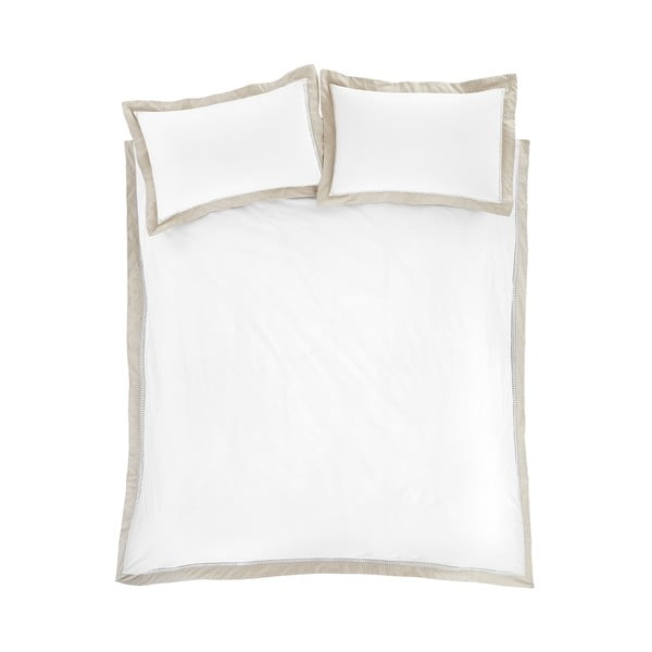 Baltos spalvos/smėlio spalvos iš medvilnės dvigulė/itin ilga patalynė 230x220 cm Oxford Lace – Bianca