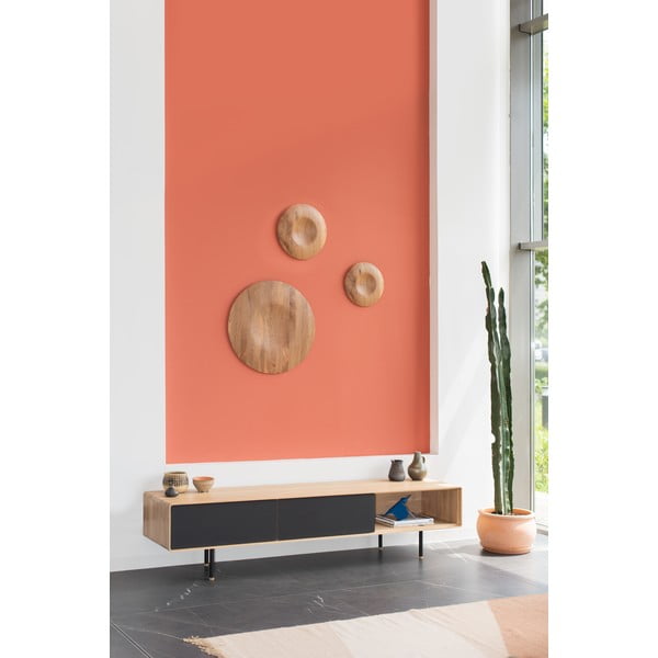 Iš ąžuolo masyvo TV spintelė juodos spalvos/natūralios spalvos 200x48 cm Fina – Gazzda-image-3