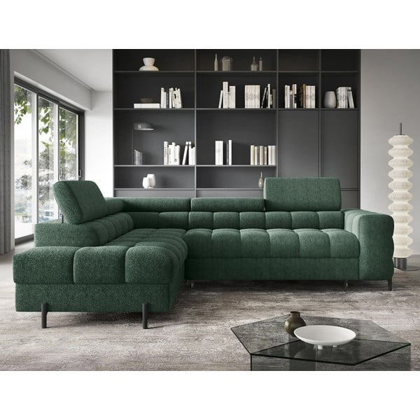 Žalios spalvos iš boucle sulankstoma/su sandėliavimo vieta kampinė sofa (su kairiuoju kampu/„L“ formos) Ferucce – ELTAP-image-1