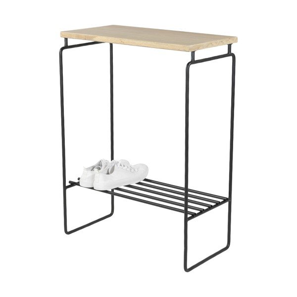 Konsolinis staliukas juodos spalvos/natūralios spalvos su ąžuolo masyvo stalviršiu 29x57 cm Clint – Spinder Design-image-4