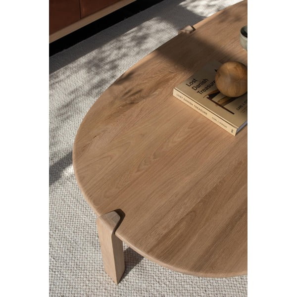 Natūralios spalvos iš ąžuolo masyvo kavos staliukas 100x180 cm Kulin – Gazzda-image-3