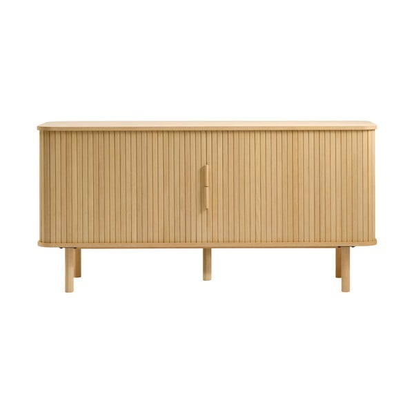 Žema šoninė spintelė natūralios spalvos iš ąžuolo su stumdomomis durimis 76x160 cm Cavo – Unique Furniture-image-3