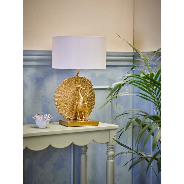 Auksinės spalvos stalinis šviestuvas (aukštis 58,5 cm) su tekstiliniu gaubtu Peacock – Bloomingville-image-1