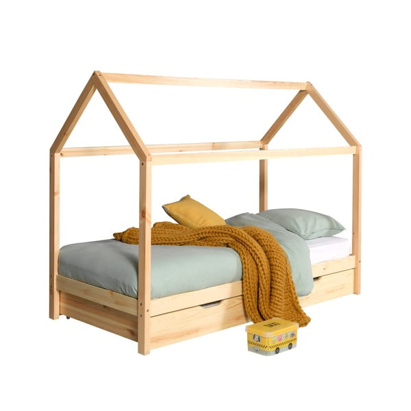 Naminė/ištraukiama iš pušies masyvo vaikiška lova natūralios spalvos su sandėliavimo vieta 90x200 cm DALLAS – Vipack
